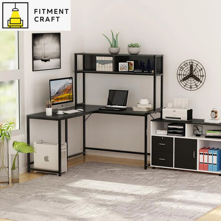 Modern L-Shape Desk with Hutch Bookshelf | TV9-003