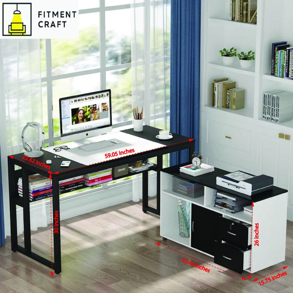 L Shaped Computer Desk,  Executive Office Desk with File Cabinet | TV5-002