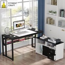 L Shaped Computer Desk,  Executive Office Desk with File Cabinet | TV5-002