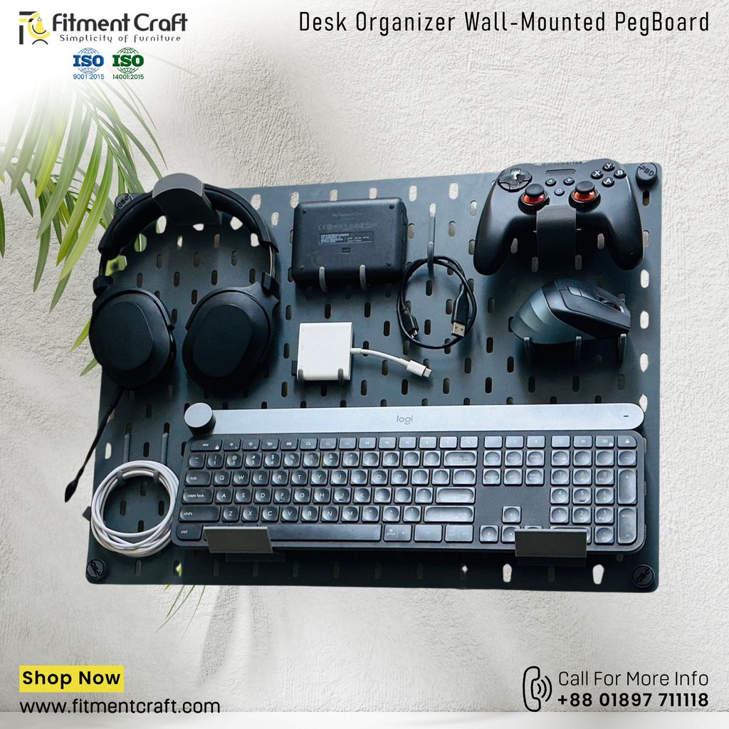 Desk Organizer Wall-Mounted PegBoard – 22×16 Inch